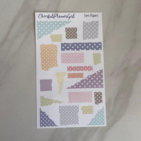 Pastel Polka Dots Torn Papers Planner Stickers