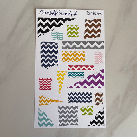 Chevron Torn Papers Planner Stickers