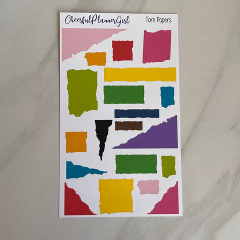 Colorful Torn Papers Planner Stickers