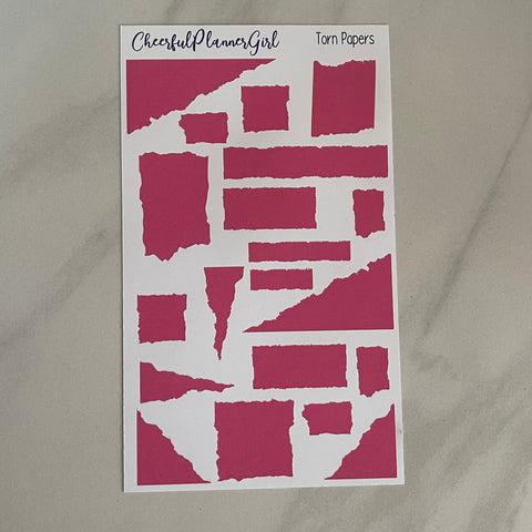 Pink Torn Papers Planner Stickers