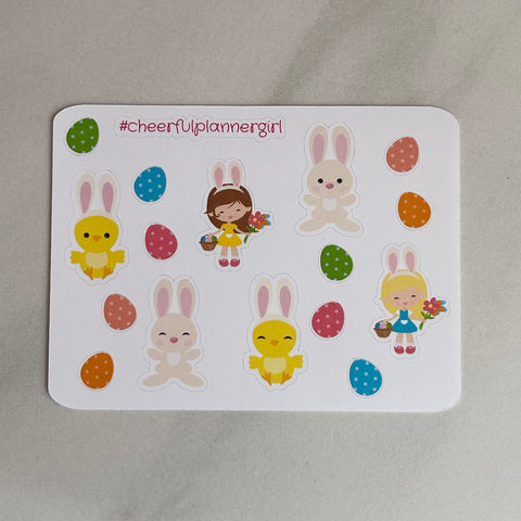 Cute Easter Girls Chicks and Bunny Deco Sampler Sticker Sheet