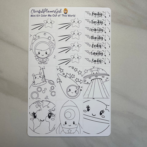 Color Me Out of This World Mini Kit Weekly Layout Planner Stickers
