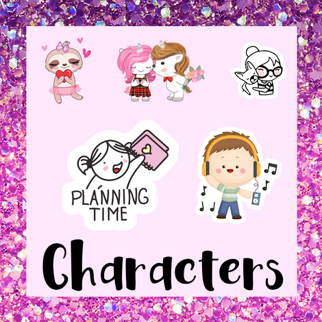 Planner stickers cartoon characters Royalty Free Vector