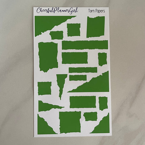 Green Torn Papers Planner Stickers