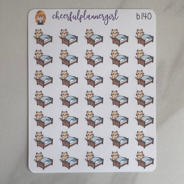 Cat Making Bed Changing Sheets Planner Stickers
