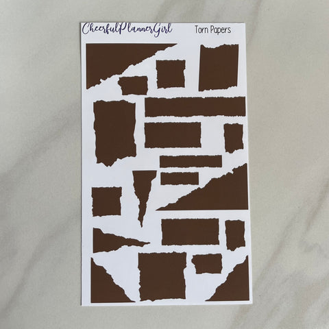 Brown Torn Papers Planner Stickers