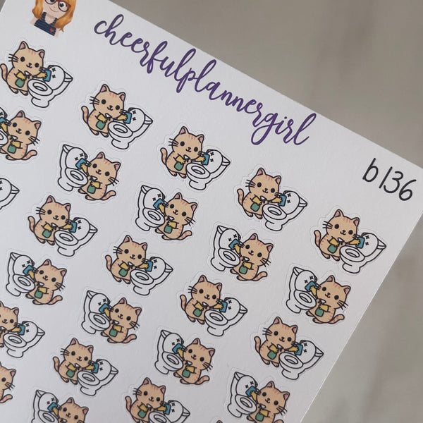 Cat Cleaning Bathroom Toilet Planner Stickers
