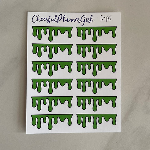 Green Drips Planner Stickers