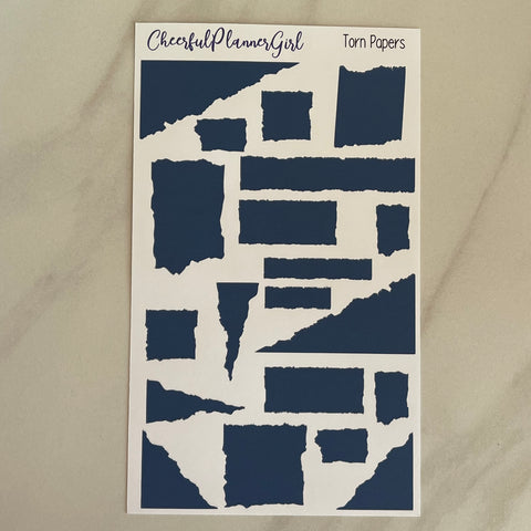 Dark Blue Torn Papers Planner Stickers