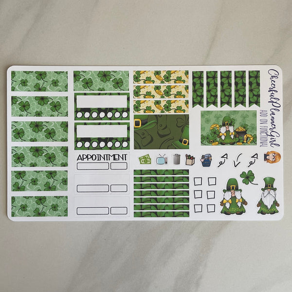 Gnome St Patricks Day Standard Vertical Full Kit Weekly Layout Planner Stickers