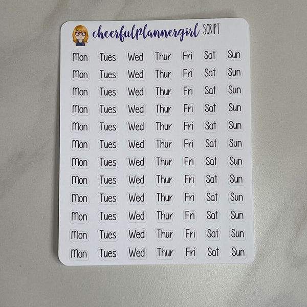 Mini Abbreviated Days of The Week Print Script Planner Stickers