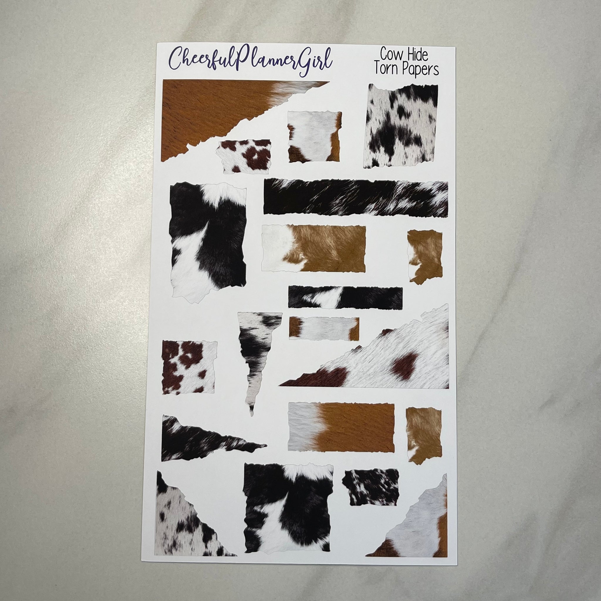 Cow Hide Torn Papers Planner Stickers