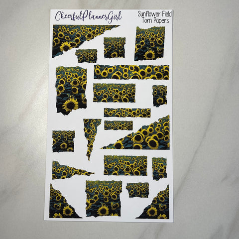 Sunflower Field Torn Papers Planner Stickers