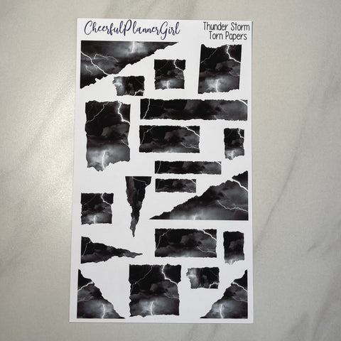 Thunder Storm Torn Papers Planner Stickers