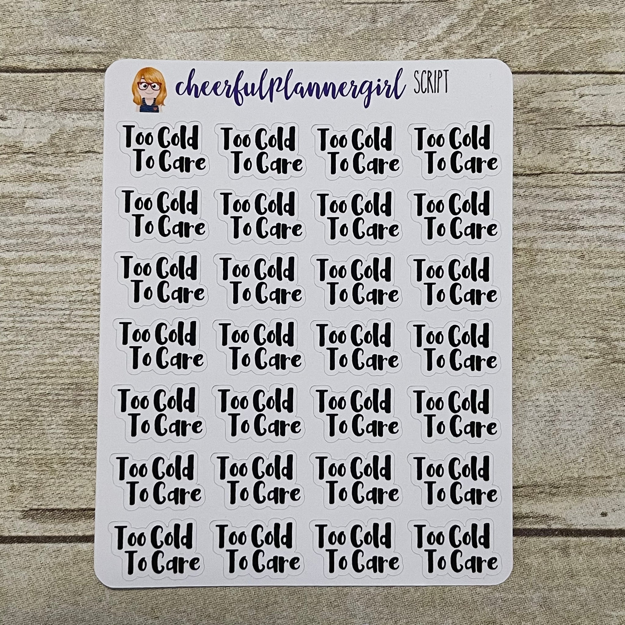 Too Cold To Care Script Planner Stickers