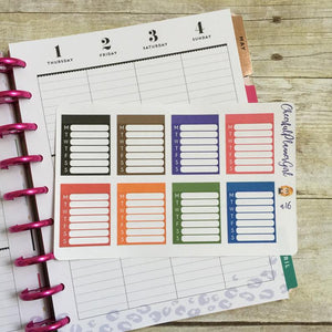 Blank Primary Weekly Boxes Monday thru Sunday Trackers Planner Stickers