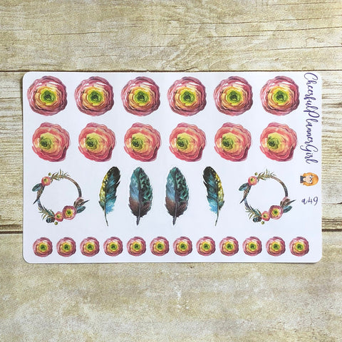 Flowers and Feathers Planner Stickers