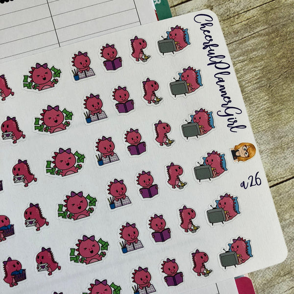 Pink Dinosaur Daily Activities Planner Stickers