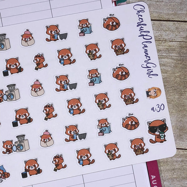 Red Faced Panda Daily Activities Planner Stickers