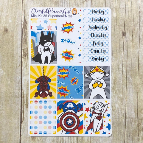 Superhero Nixie Mini Kit Weekly Layout Planner Stickers