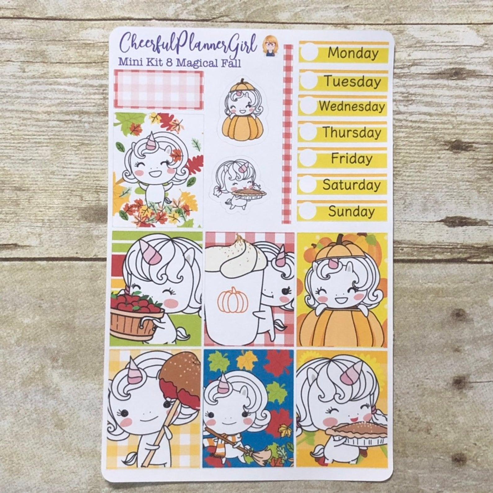 Magical Fall Unicorn Mini Kit Weekly Layout Planner Stickers