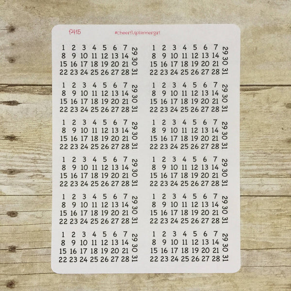 Date Dots 12 sets of 1 thru 31 Numbers Planner Stickers