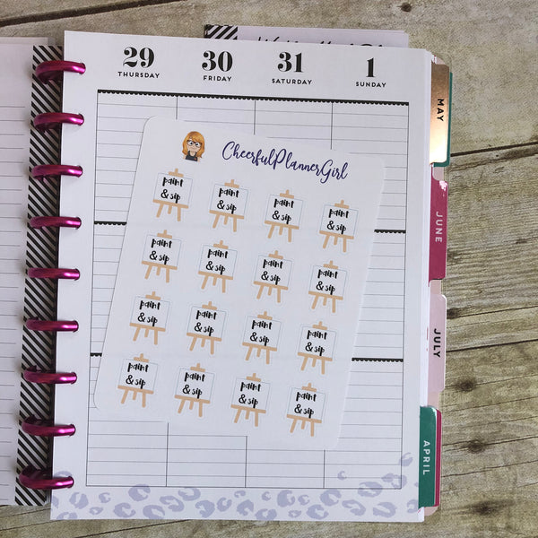 Paint and Sip Script with Easel Planner Stickers