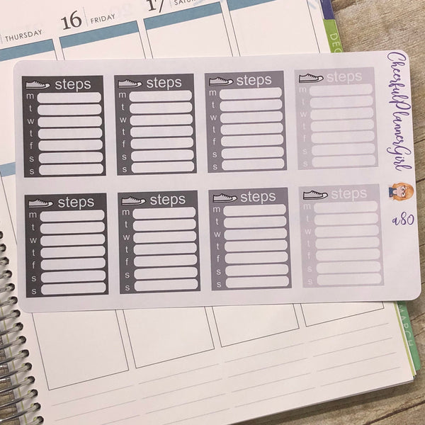 Neutral Weekly Step Tracker Full Box Planner Stickers