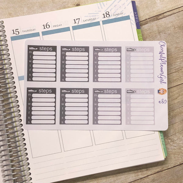 Neutral Weekly Step Tracker Full Box Planner Stickers