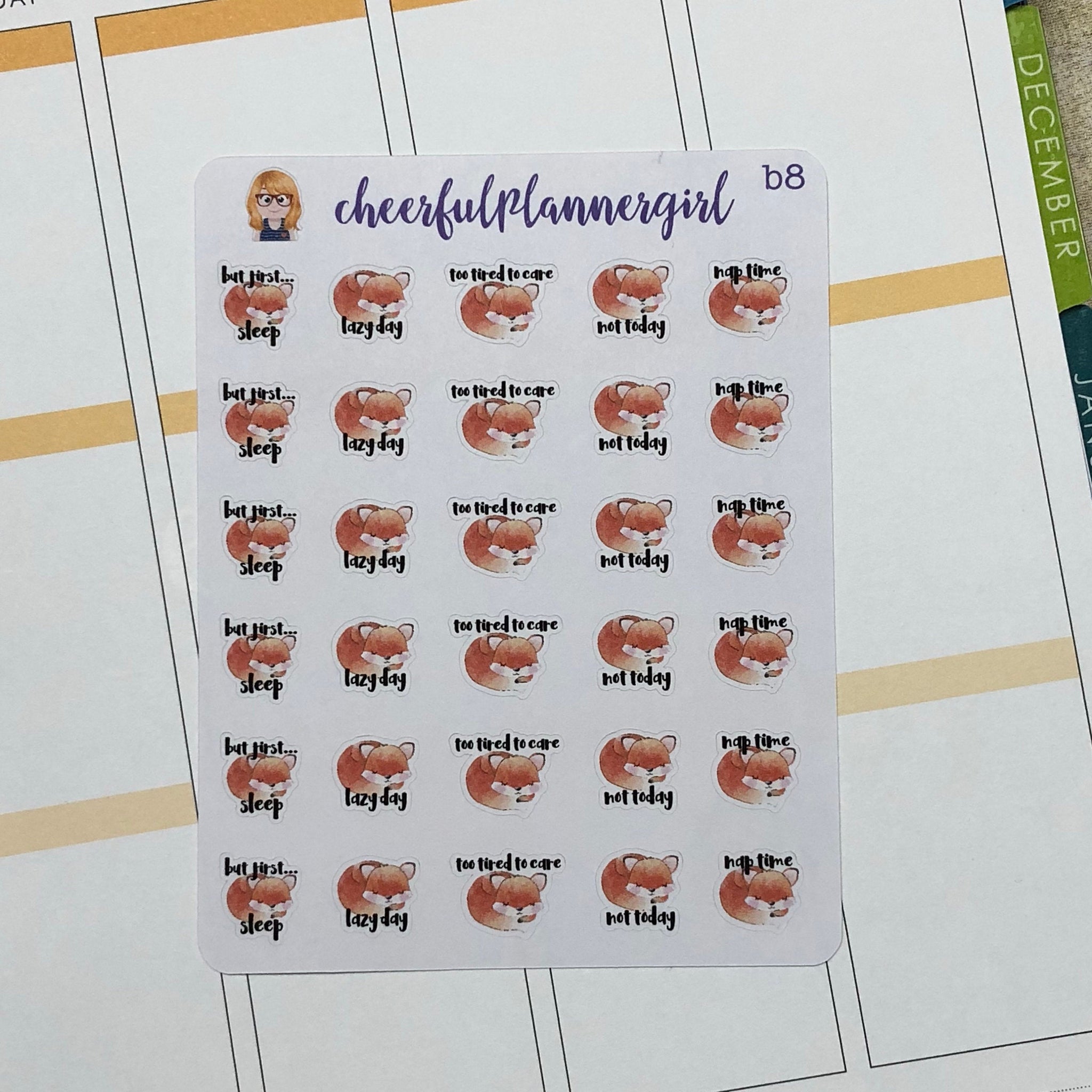 Lazy Day Fox Planner Stickers
