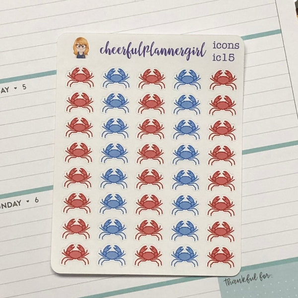 Red and Blue Crab Planner Stickers