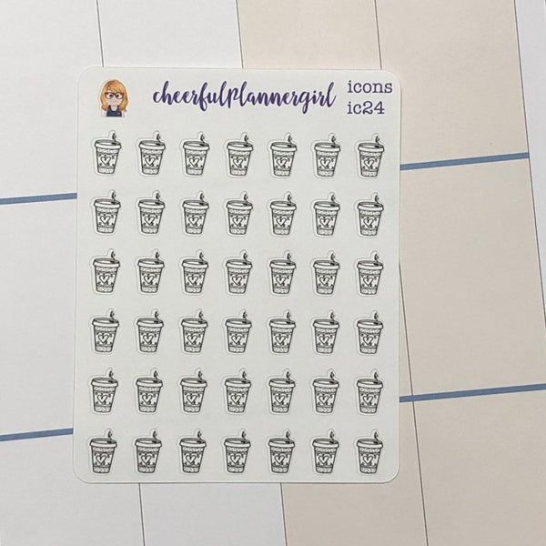 Coffee To Go Planner Stickers Black and White Doodle Handdrawn