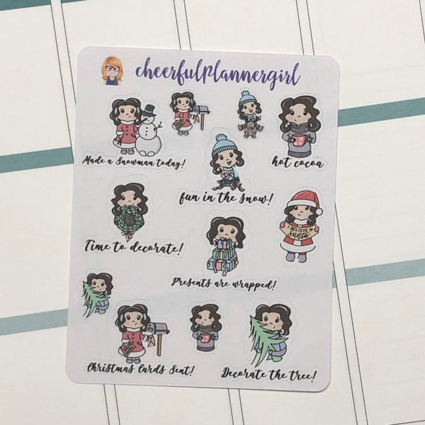 Christmas Girls Brown Hair Planner Stickers
