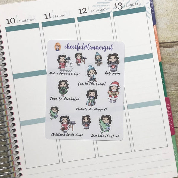 Christmas Girls Brown Hair Planner Stickers