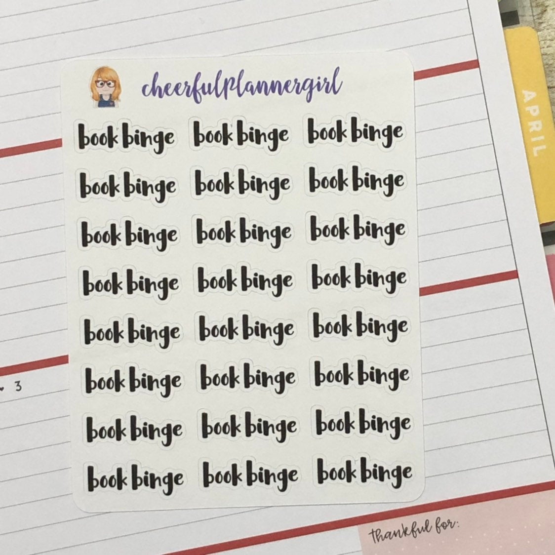Book Binge Script Only Planner Stickers