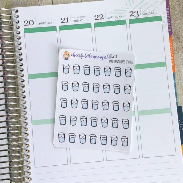 Hand Drawn Glass of Water Planner Stickers