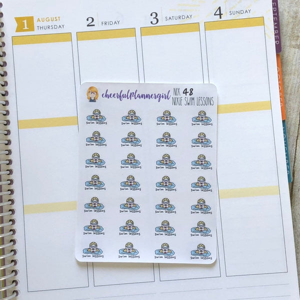 Nixie taking Swim Lessons Planner Stickers