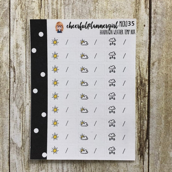 Hand drawn Weather Temperature Box Micro Planner Stickers