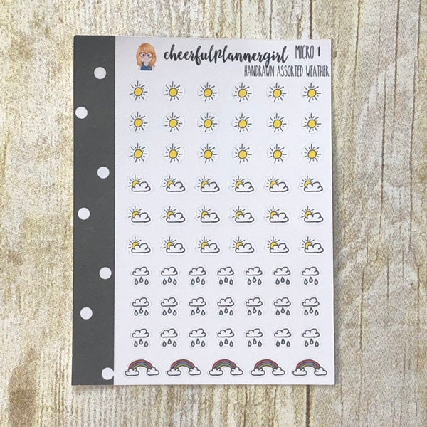Itty Bitty Hand Drawn Assorted Weather Micro Planner Stickers