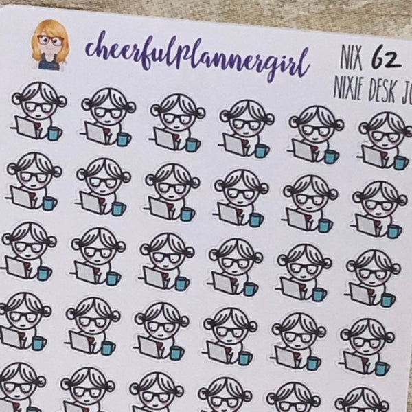 Nixie at her Desk Job Planner Stickers