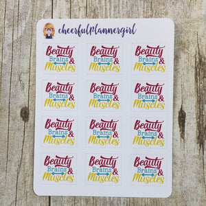 Beauty Brains and Muscles Typography Planner Stickers