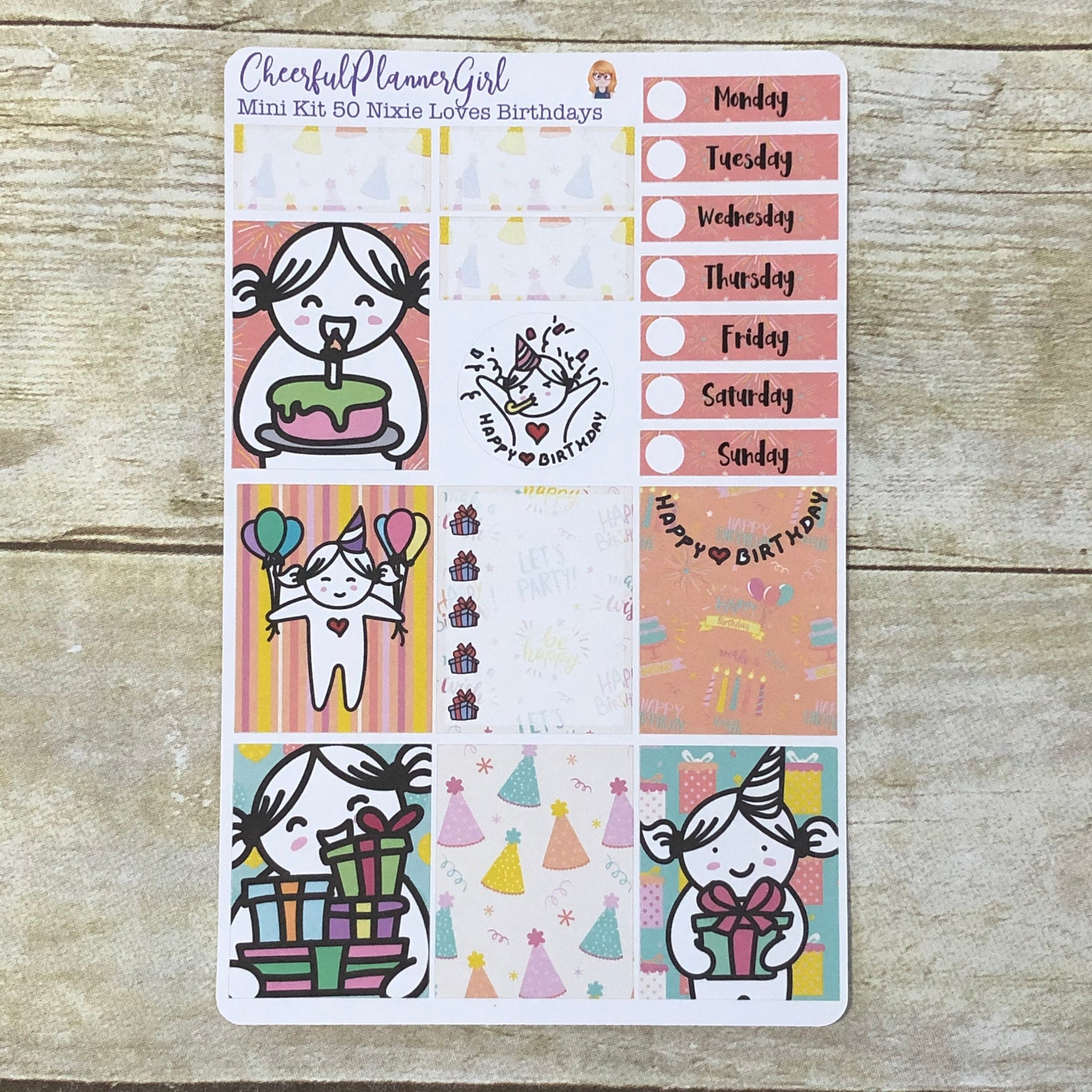 Nixie Loves Birthdays Mini Kit Weekly Layout Planner Stickers