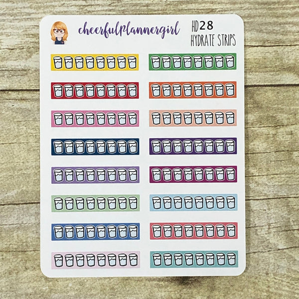 Hand Drawn Hydrate Strips Planner Stickers