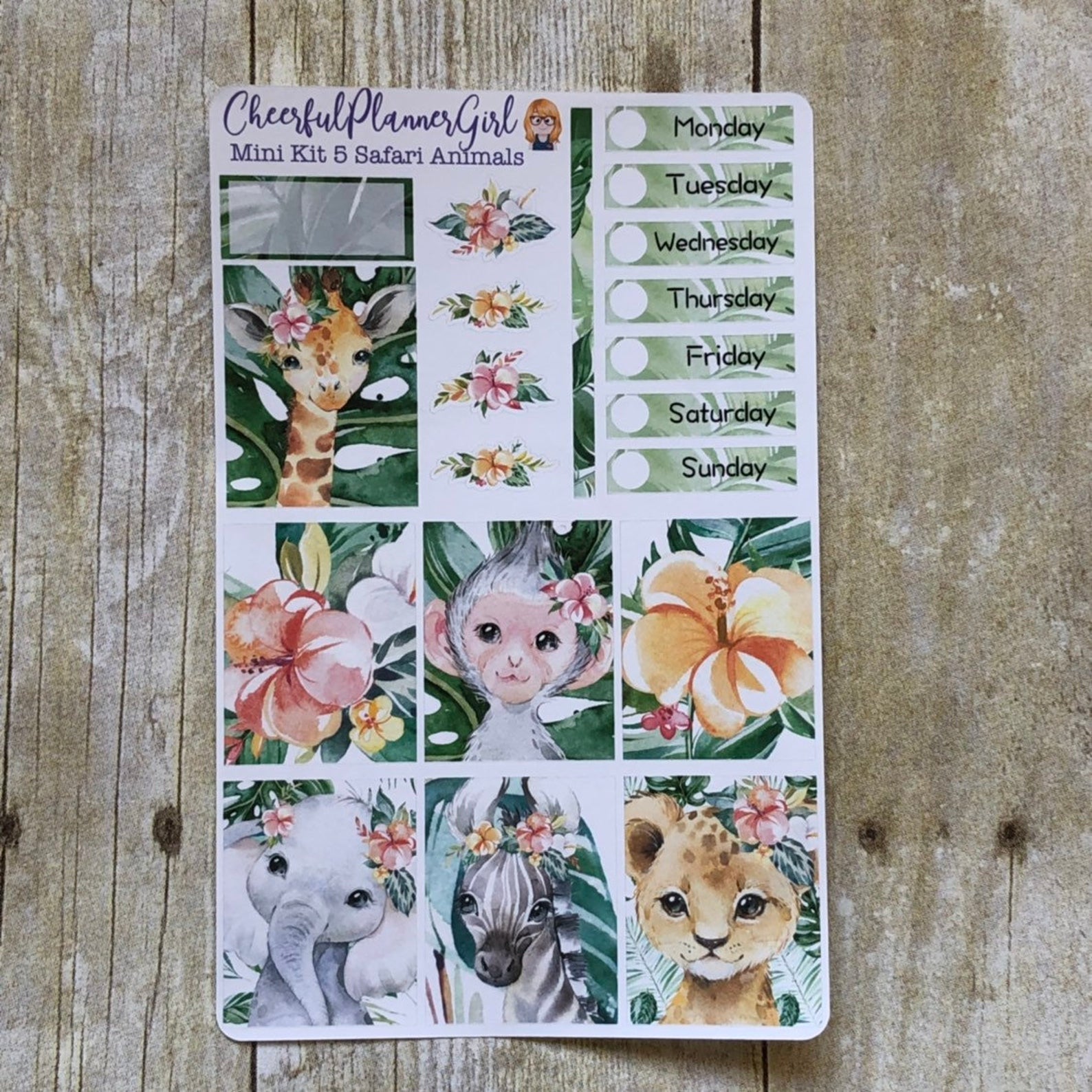 Safari Animals Mini Kit Weekly Layout Planner Stickers