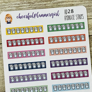 Hand Drawn Hydrate Strips Planner Stickers