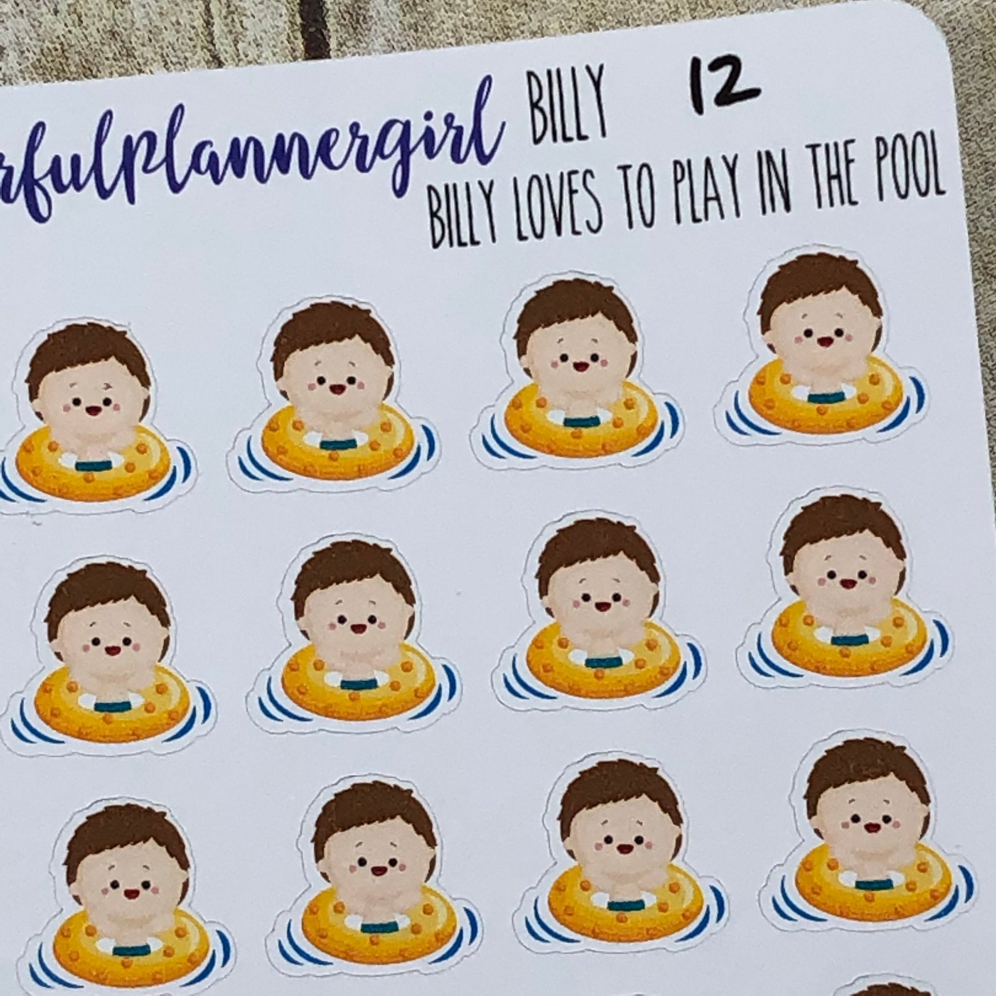 Billy Loves to Play in the Pool Planner Stickers