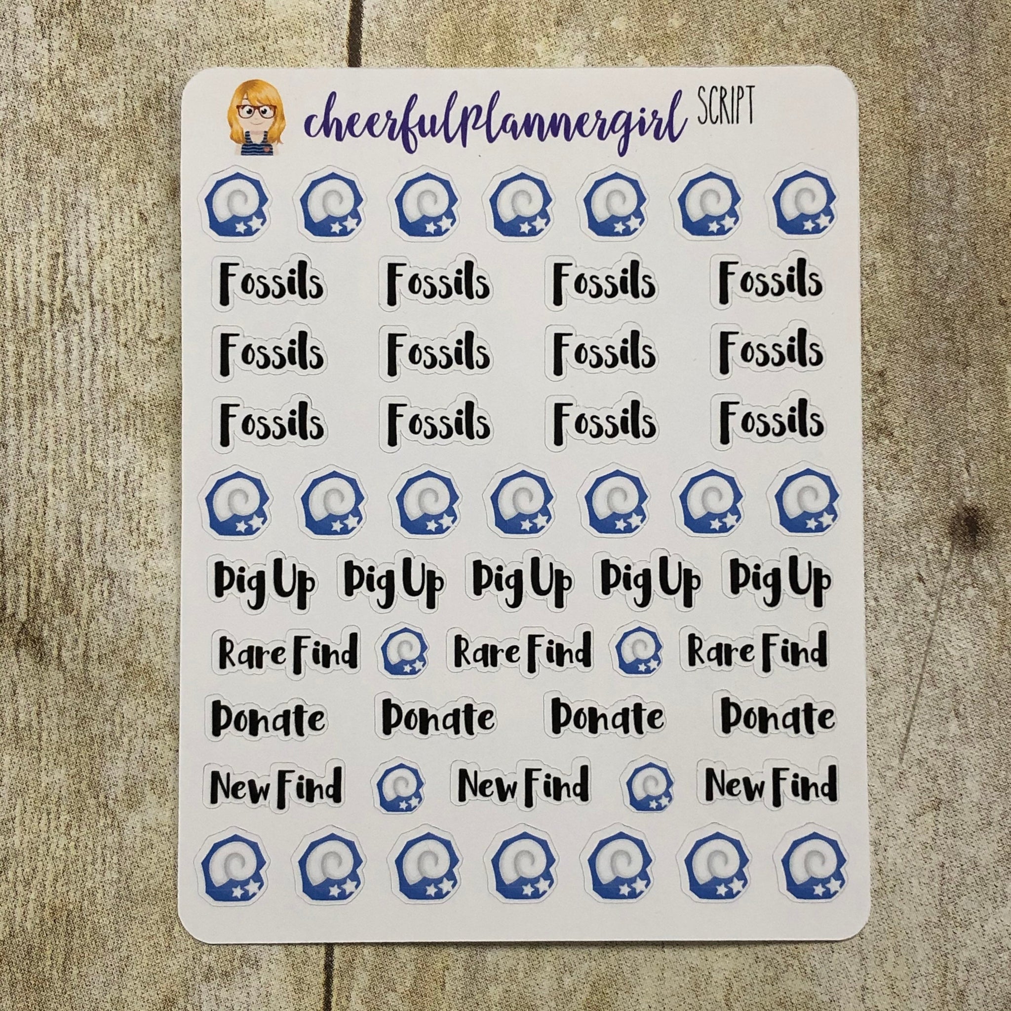 Fossils a mix sheet of script and icons Planner Stickers