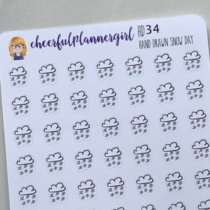 Hand Drawn Cloud with Snow Falling Planner Stickers