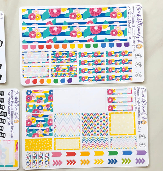Summer Brights Monthly Layout Kit for Penny Pages A5Wide Planner