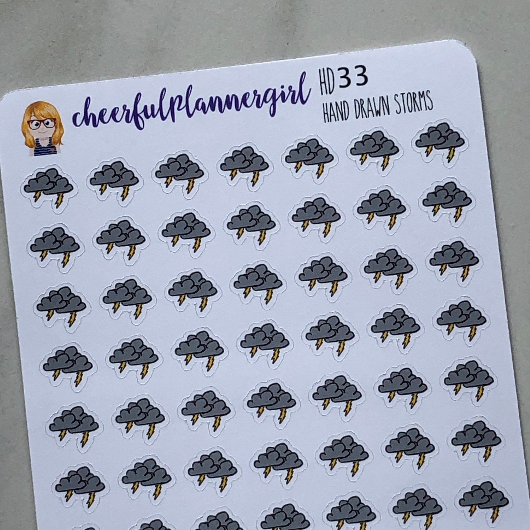 Hand Drawn Cloud with Lightening Planner Stickers